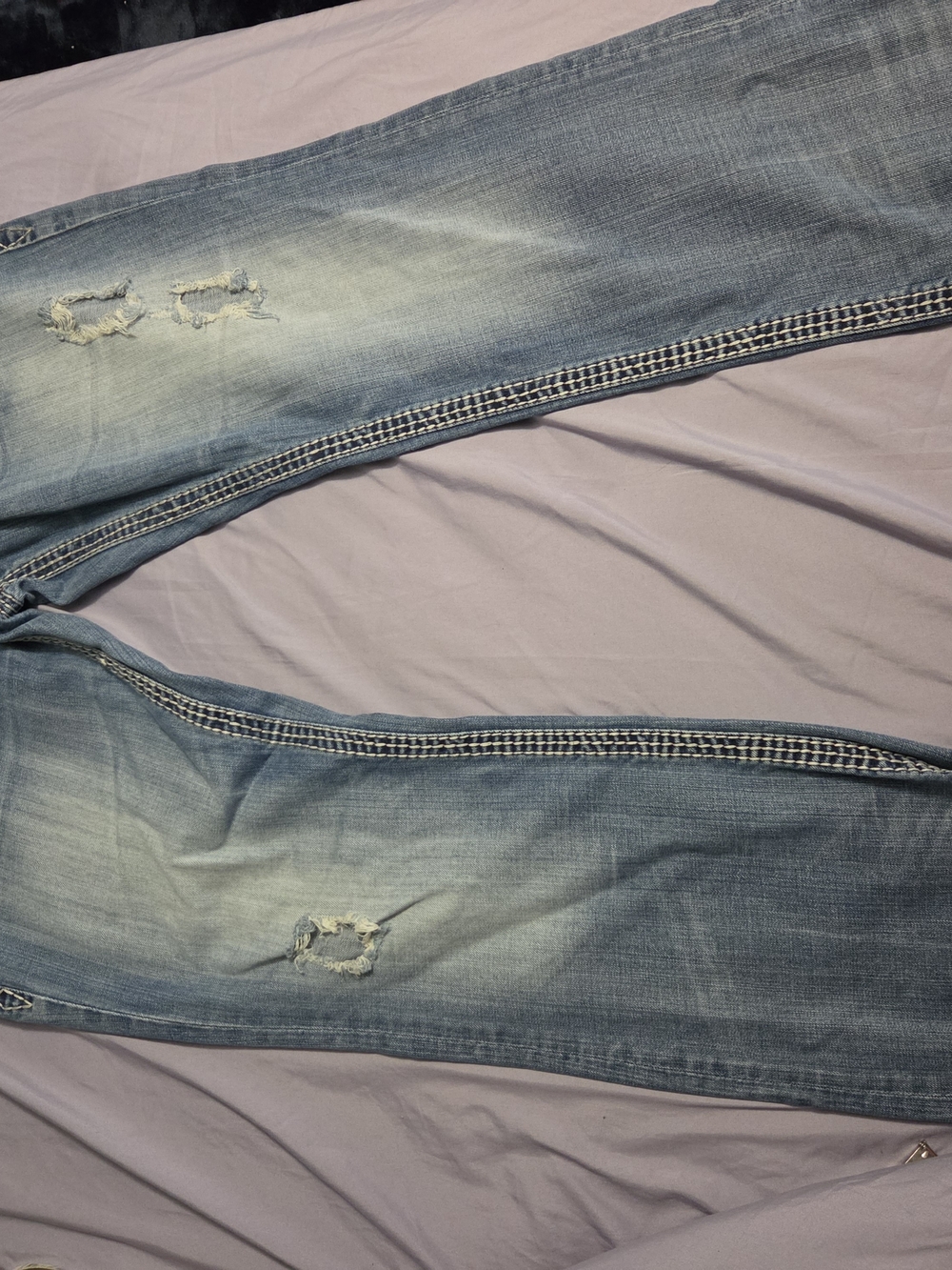 Rock Revival Light Blue Distressed Embroidered Back Pocket Jeans - Picture 3 of 5